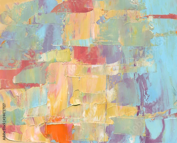 Fototapeta Highly-textured colorful abstract painting background. Texture of oil paint. High detail. Can be used for web design, art print, textured fonts, figures, shapes, etc.