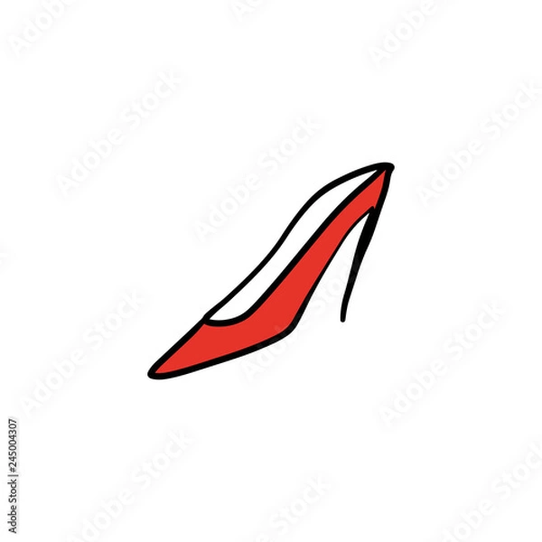 Fototapeta Hand drawn beautiful red leather woman shoe with high heel