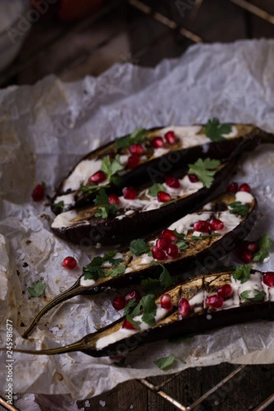 Fototapeta baked eggplant with cilantro