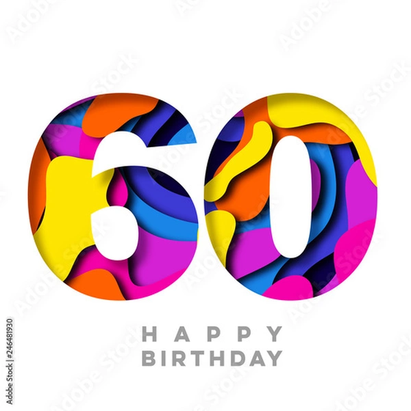 Fototapeta Number 60 Happy Birthday colorful paper cut out design