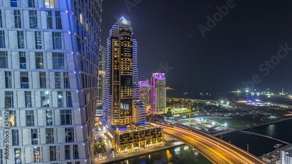 Fototapeta JBR and Dubai marina aerial night timelapse