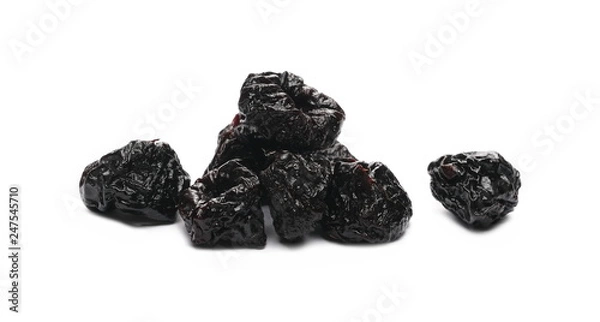 Fototapeta Prunes, dry plums pile isolated on white background