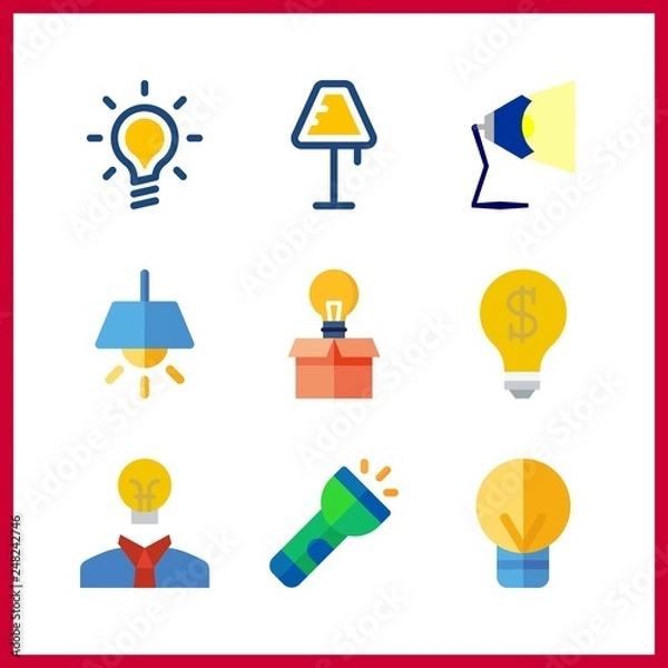 Fototapeta 9 bulb icon. Vector illustration bulb set. flashlight and idea icons for bulb works