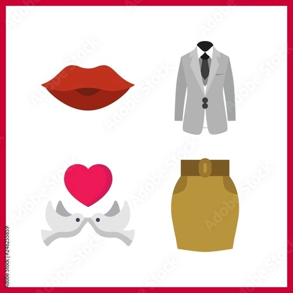 Fototapeta 4 cute icon. Vector illustration cute set. grey costume and kiss icons for cute works