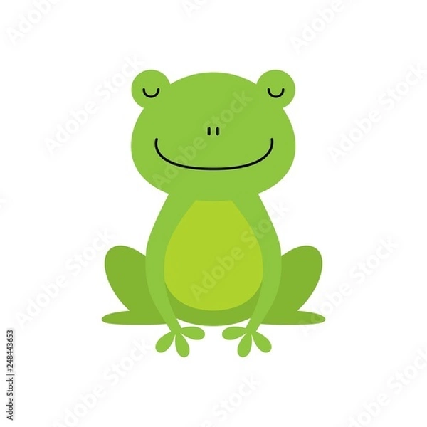 Fototapeta Cute green frog cartoon character isolated on white background