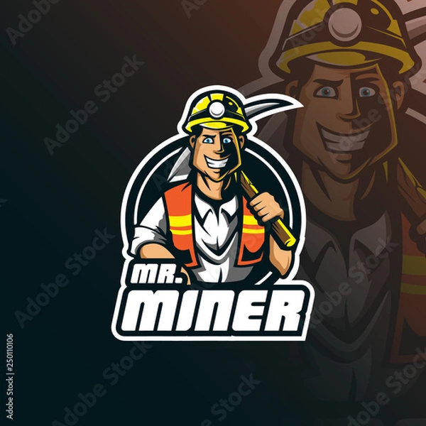 Fototapeta miner vector mascot logo design with modern illustration concept style for badge, emblem and tshirt printing. smart miner illustration.