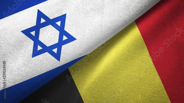 Fototapeta Israel and Belgium two flags textile cloth, fabric texture