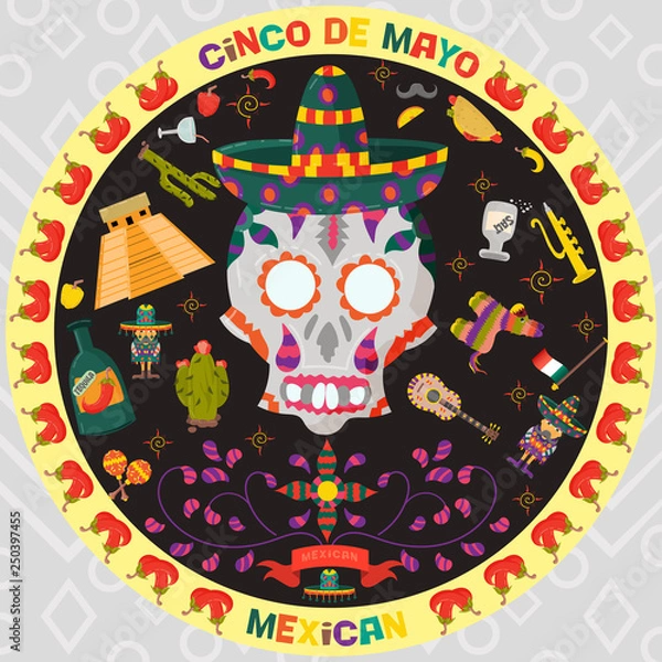 Fototapeta vector design in circular ornament_6_on Mexican theme of Cinco de mayo celebration in flat style