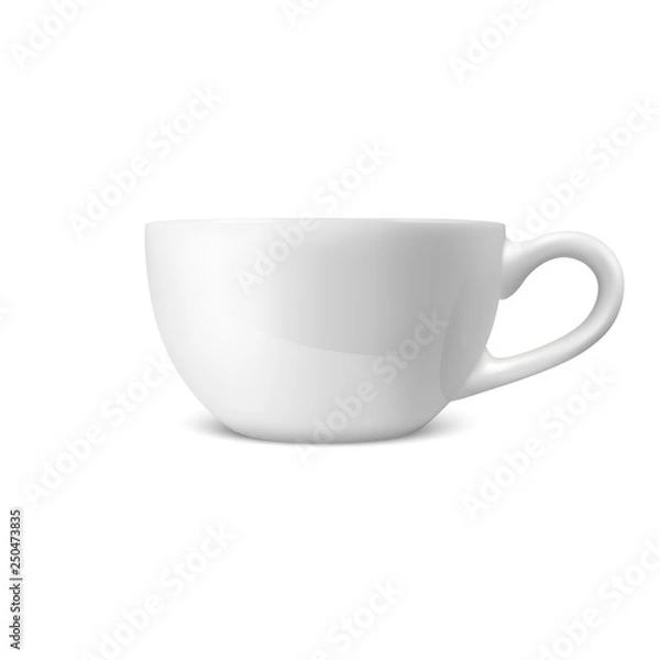 Fototapeta Realistic Vector 3d Glossy Blank White Coffee Tea Cup, Mug Icon Closeup Isolated on White Background. Design Template of Porcelain Cup or Mug for Branding, Mockup. Front view