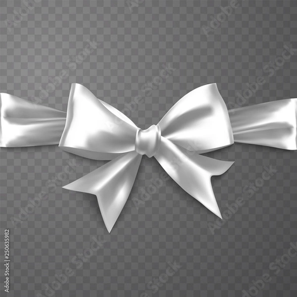 Fototapeta Realistic white bow on transparent background, vector illustration for your design