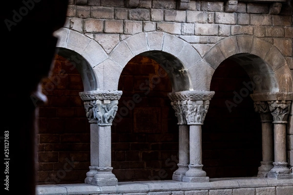 Fototapeta Colonnes sculptées dans un cloitre de Barcelone