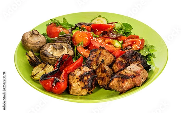 Fototapeta Grilled meat with vegetable on a plate