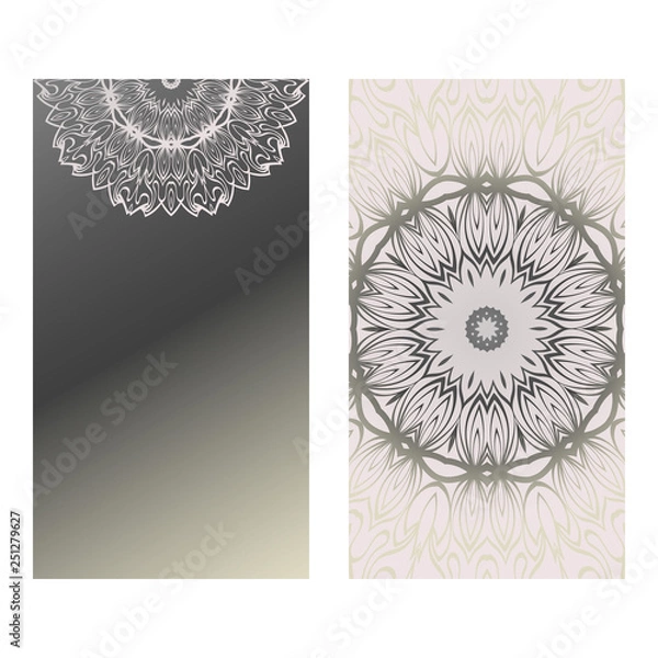 Fototapeta Design Vintage Cards With Floral Mandala Pattern And Ornaments. Vector Template. Islam, Arabic, Indian, Mexican Ottoman Motifs. Hand Drawn Background. Grey silver color