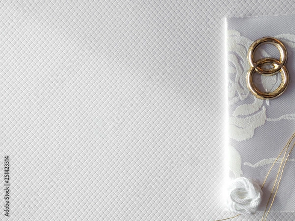 Fototapeta weeding postcard on white background. Flat lay.