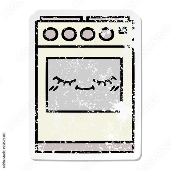 Fototapeta distressed sticker of a cute cartoon kitchen oven