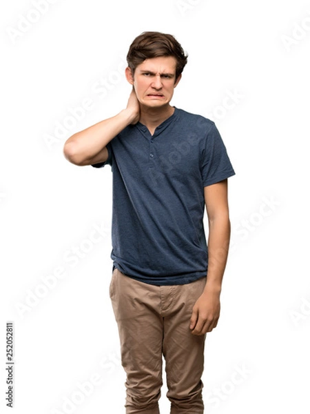 Fototapeta Teenager man having doubts over isolated white background