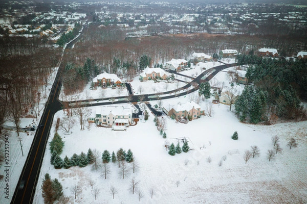 Fototapeta Aerial of Snow Covered Plainsboro New Jersey