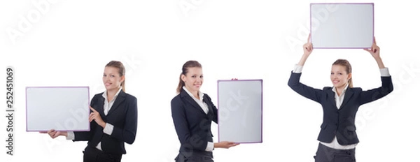 Obraz Woman businesswoman with blank board on white