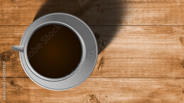 Fototapeta Cup of coffee on wooden table, top view