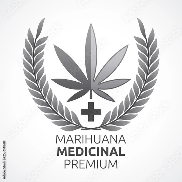 Fototapeta Marihuana Medicinal Premium, Premium Medical Marijuana spanish text, vector medical cannabis emblem