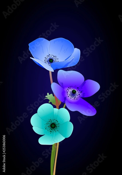 Fototapeta Vector leaves and colorful flowers vector illustration