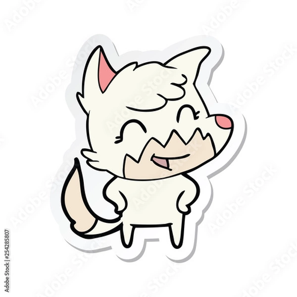 Fototapeta sticker of a happy cartoon fox