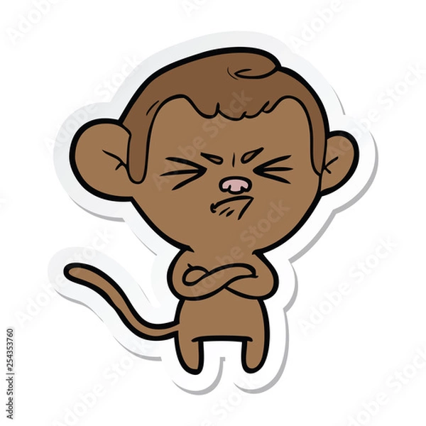 Fototapeta sticker of a cartoon annoyed monkey