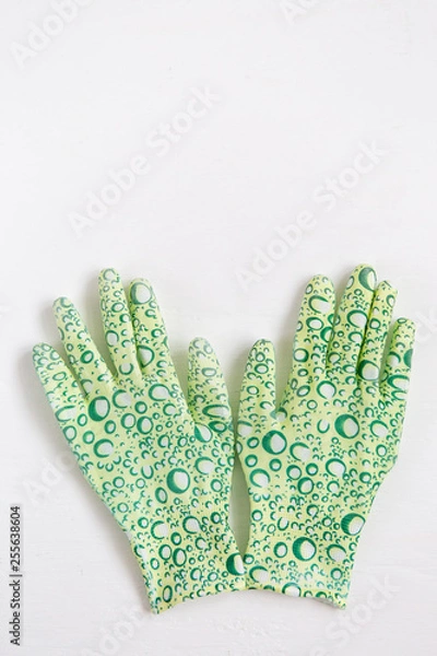 Fototapeta Rubber gloves for garden work on white background