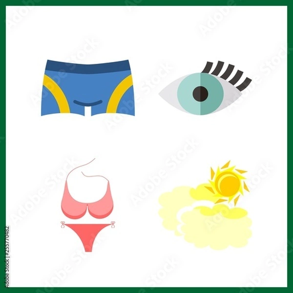 Fototapeta 4 beauty icon. Vector illustration beauty set. pink bikini and cloudy icons for beauty works