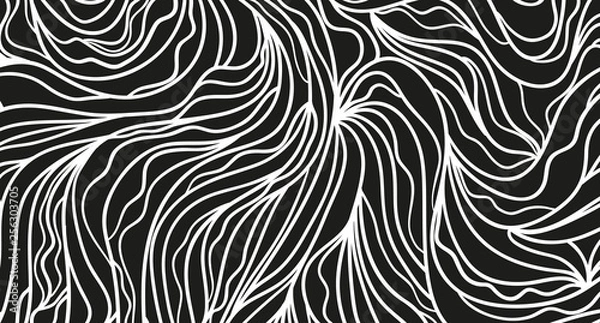 Fototapeta Wavy background. Hand drawn waves. Stripe texture with many lines. Waved pattern. Line art. Black and white illustration