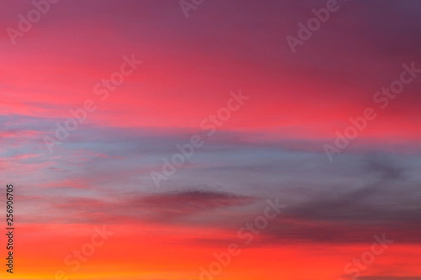 Fototapeta burning sky at sunset. Red sky abstract background. pink cloudy sky. Colorful sunset background 