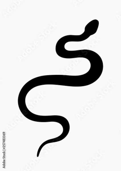 Fototapeta Black silhouette snake. Isolated symbol or icon snake on white background. Abstract sign snake. Vector illustration