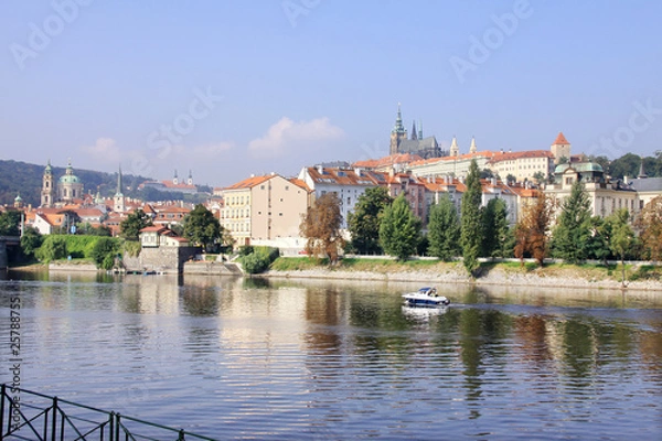 Fototapeta Prague with gothic Castle above River Vltava, Czech Republic