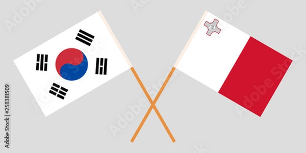 Fototapeta Malta and South Korea. The Maltese and Korean flags. Official colors. Correct proportion. Vector