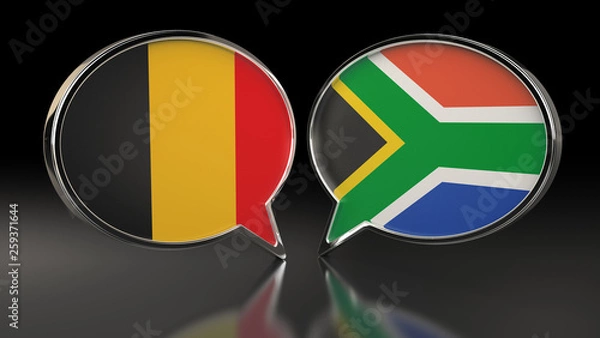 Fototapeta Belgium and South Africa flags with Speech Bubbles. 3D Illustration