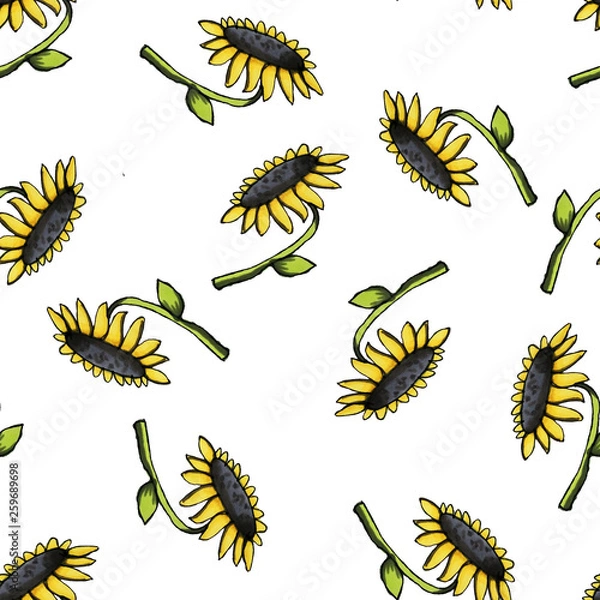 Fototapeta Seamless flower pattern. Sunflowers. Summer flowers. Print for fabric and other surfaces.