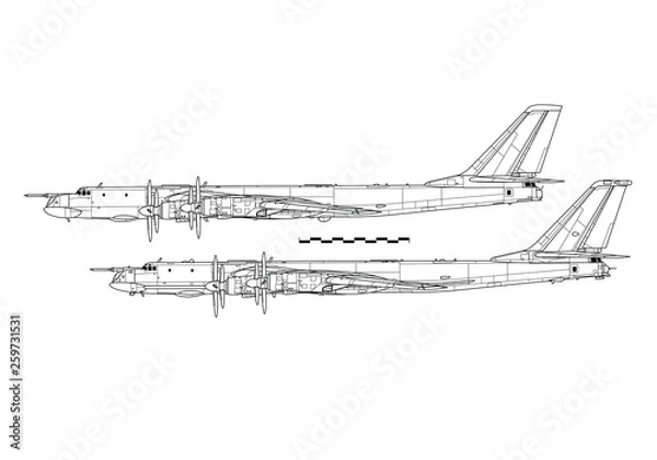 Fototapeta Tupolev Tu-95 Bear. Outline drawing