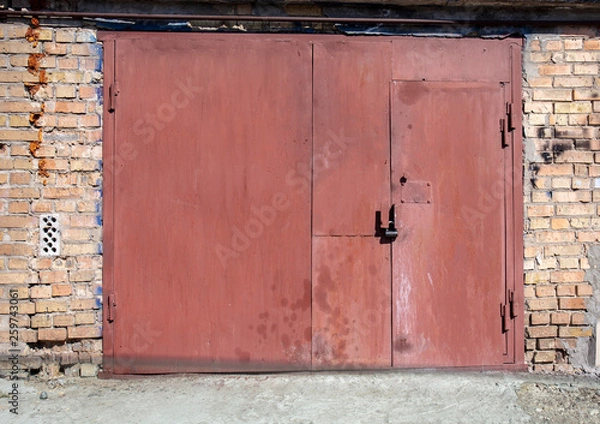 Fototapeta old metal warehouse door, hangar, high resolution photo