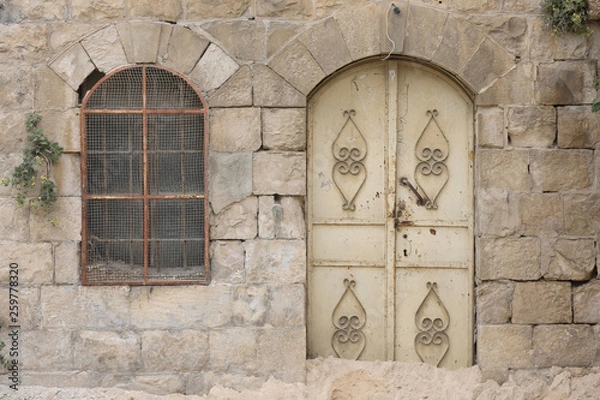 Fototapeta Old door and mesh construction