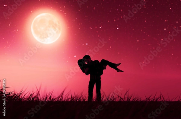 Fototapeta Love couples under the moonlight,3d rendering