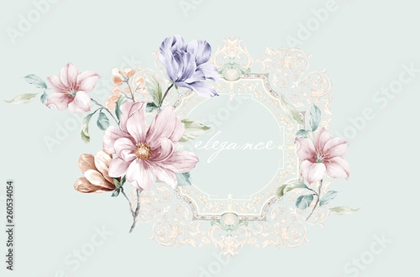 Fototapeta Hand painted floral elements set