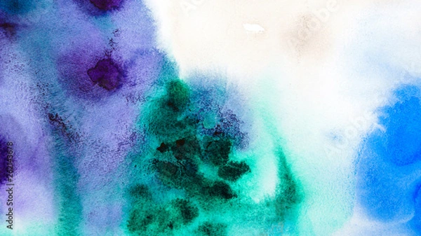 Fototapeta Abstract watercolor hand painting. Textural background. Purple, blue and green colors