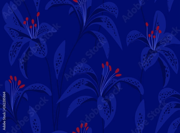 Fototapeta Exotic lilies - vector seamless floral pattern 