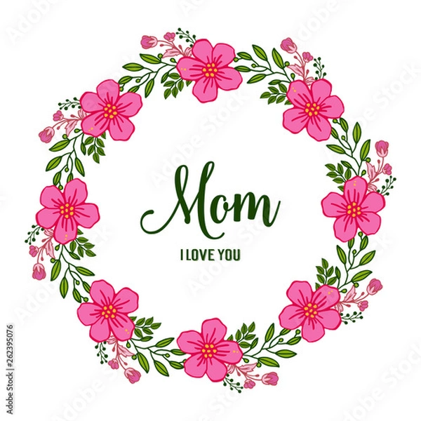 Fototapeta Vector illustration template card mom with pattern pink flower frame