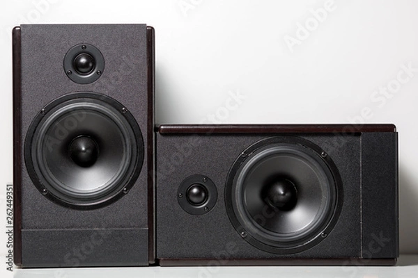 Fototapeta Black music speakers. Speaker range. On white background.