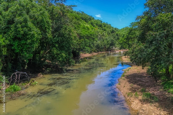 Fototapeta Dieses einzigartige Foto zeigt einen kleinen natürlichen Fluss, der durch Thailands unberührte, einzigartige Natur fließt