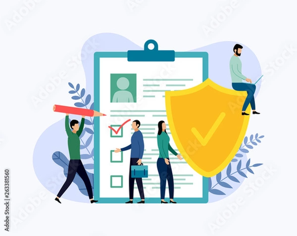 Fototapeta Insurance policy concept, data security, business concept vector illustration