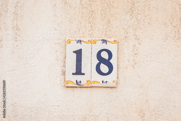 Fototapeta ceramic tile  number eighteen 18 house number 