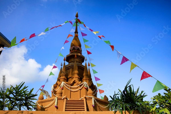 Fototapeta Sand pagoda to respect to Buddha of Thai people on Songkran Festival or Thai new year