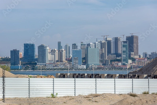 Fototapeta Luanda bay and seaside promenade at sunset, Marginal of Luanda, capital city of Angola- skyline